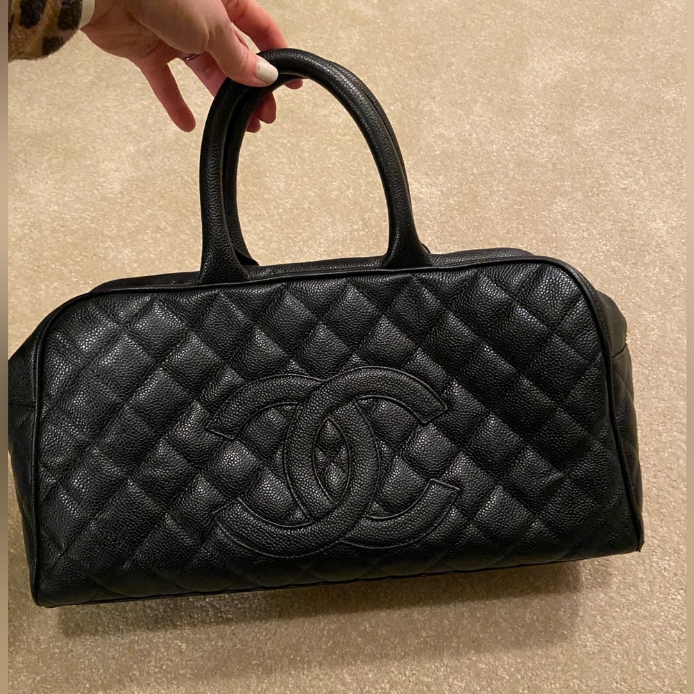 Authentic Chanel caviar bowler bag black